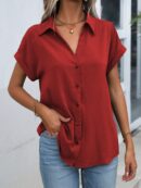 Camisa Casual de Manga Murciélago con Botones Frontales