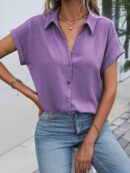 Camisa Casual de Manga Murciélago con Botones Frontales