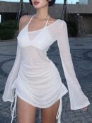 Vestido Asimétrico con Manga Acampanada y Cintura Alta