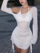 Vestido Asimétrico con Manga Acampanada y Cintura Alta