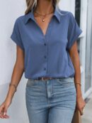 Camisa Casual de Manga Murciélago con Botones Frontales