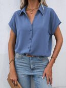 Camisa Casual de Manga Murciélago con Botones Frontales