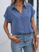 Camisa Casual de Manga Murciélago con Botones Frontales