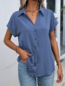 Camisa Casual de Manga Murciélago con Botones Frontales