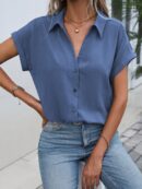 Camisa Casual de Manga Murciélago con Botones Frontales