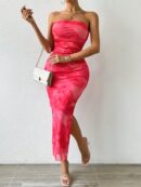 Vestido Strapless Tie Dye con Abertura Lateral y Ruched