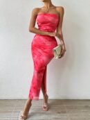 Vestido Strapless Tie Dye con Abertura Lateral y Ruched