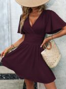Vestido Casual Cuello en V con Mangas Mariposa