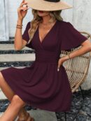 Vestido Casual Cuello en V con Mangas Mariposa