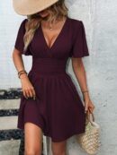 Vestido Casual Cuello en V con Mangas Mariposa