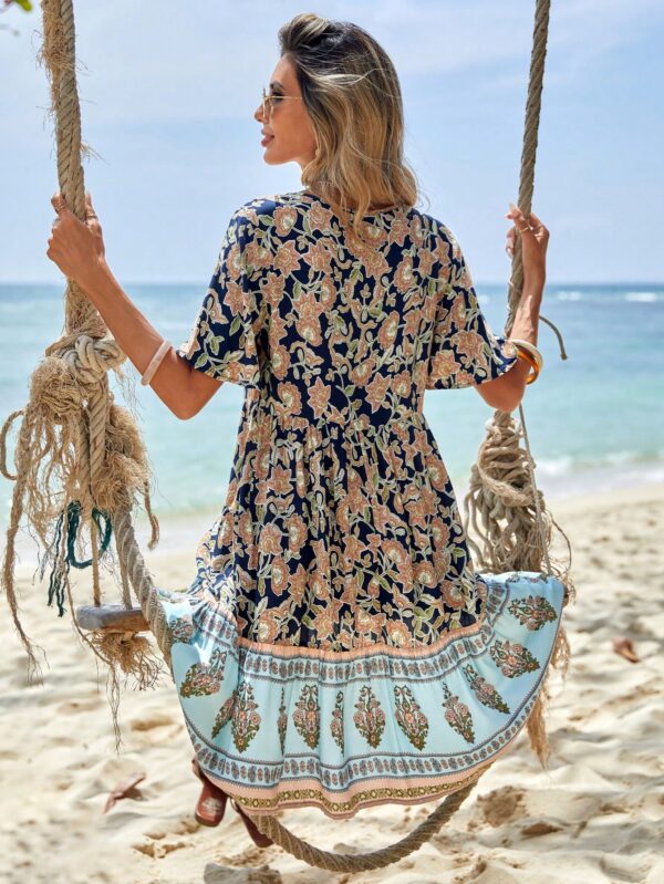 Vestido Boho Floral con Cuello Atado y Volantes - Image 2
