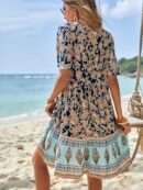 Vestido Boho Floral con Cuello Atado y Volantes