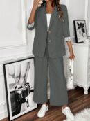 Conjunto de Blazer y Pantalón a Rayas con Puños Dobladillos