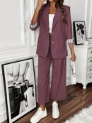 Conjunto de Blazer y Pantalón a Rayas con Puños Dobladillos