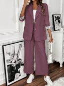 Conjunto de Blazer y Pantalón a Rayas con Puños Dobladillos