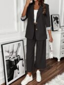 Conjunto de Blazer y Pantalón a Rayas con Puños Dobladillos