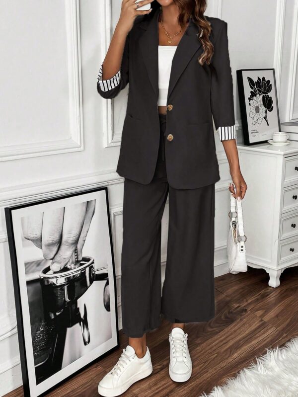 Conjunto de Blazer y Pantalón a Rayas con Puños Dobladillos - Image 21