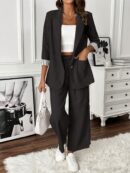 Conjunto de Blazer y Pantalón a Rayas con Puños Dobladillos