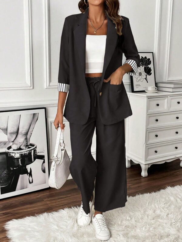 Conjunto de Blazer y Pantalón a Rayas con Puños Dobladillos - Image 23