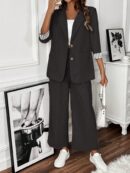 Conjunto de Blazer y Pantalón a Rayas con Puños Dobladillos