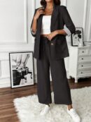 Conjunto de Blazer y Pantalón a Rayas con Puños Dobladillos