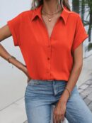 Camisa Casual de Manga Murciélago con Botones Frontales