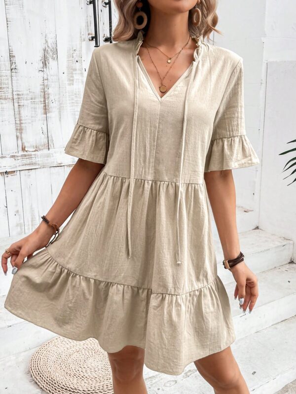 Vestido de Algodón con Vuelos y Cuello Fruncido - Image 3