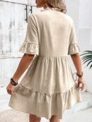 Vestido de Algodón con Vuelos y Cuello Fruncido