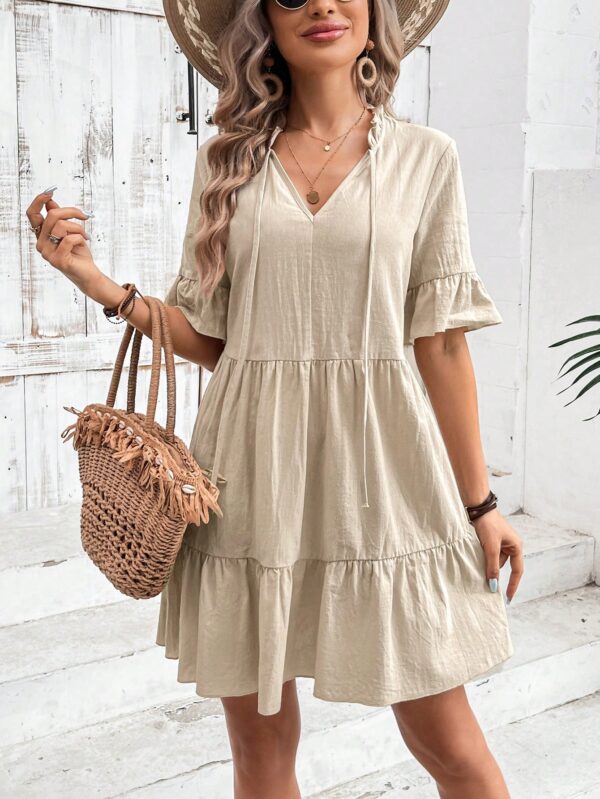 Vestido de Algodón con Vuelos y Cuello Fruncido - Image 6