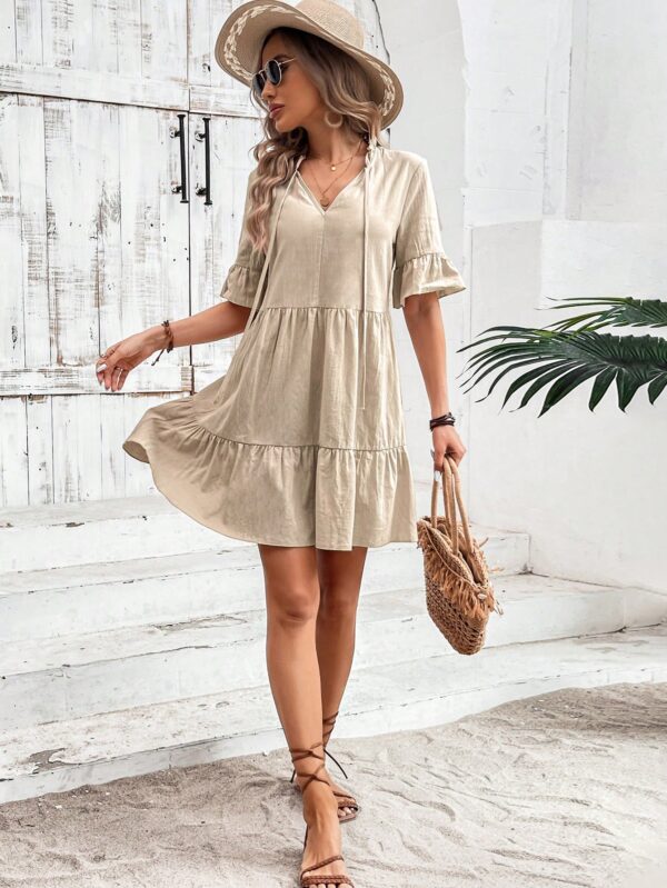 Vestido de Algodón con Vuelos y Cuello Fruncido - Image 4