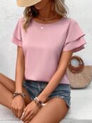 Camisa Casual de Verano con Mangas de Volantes en Color Sólido