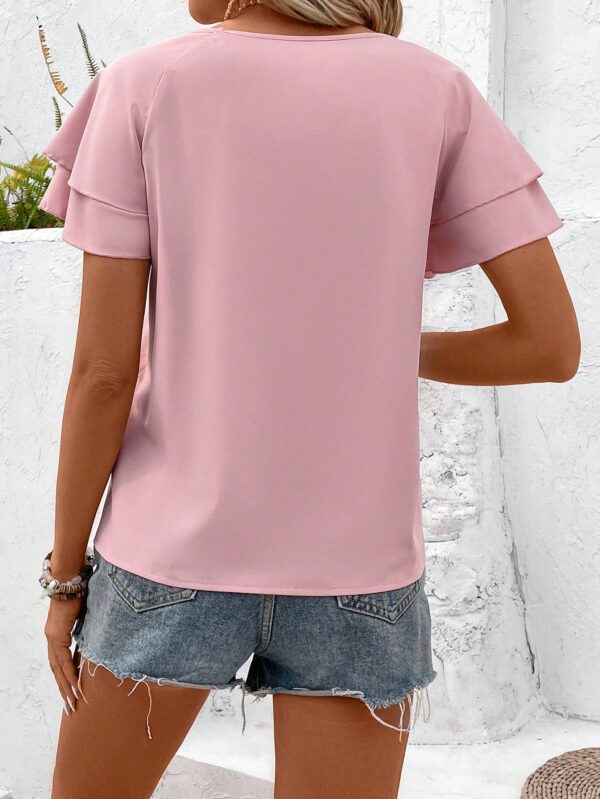 Camisa Casual de Verano con Mangas de Volantes en Color Sólido - Image 26