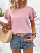 Camisa Casual de Verano con Mangas de Volantes en Color Sólido