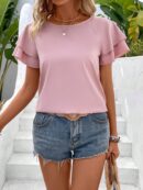 Camisa Casual de Verano con Mangas de Volantes en Color Sólido