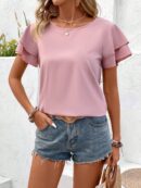 Camisa Casual de Verano con Mangas de Volantes en Color Sólido