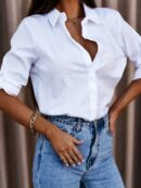 Camisa Casual de Manga Larga con Botones y Cuello en V