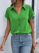 Camisa Casual de Manga Murciélago con Botones Frontales