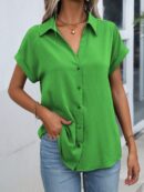 Camisa Casual de Manga Murciélago con Botones Frontales