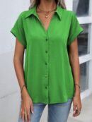 Camisa Casual de Manga Murciélago con Botones Frontales