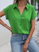 Camisa Casual de Manga Murciélago con Botones Frontales