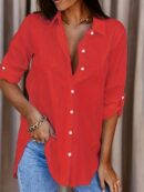 Camisa Casual de Manga Larga con Botones y Cuello en V
