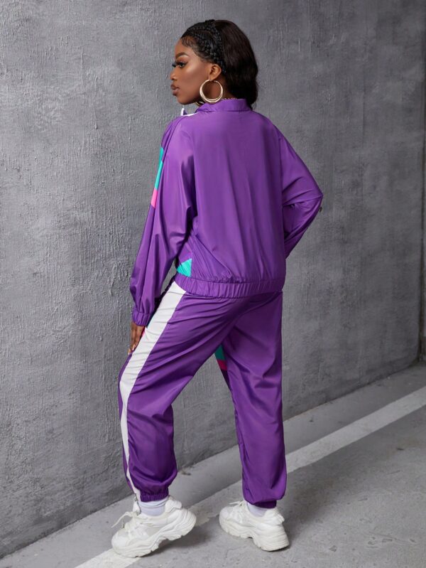 Conjunto Casual de Chaqueta y Pantalón con Cierre Frontal y Bloques de Color - Image 2
