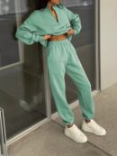 Conjunto de Sudadera y Pantalón con Cierre y Hombros Caídos