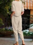 Set Casual de 2 Piezas en Color Sólido, Top Manga Corta y Pantalón Largo