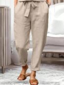 Set Casual de 2 Piezas en Color Sólido, Top Manga Corta y Pantalón Largo