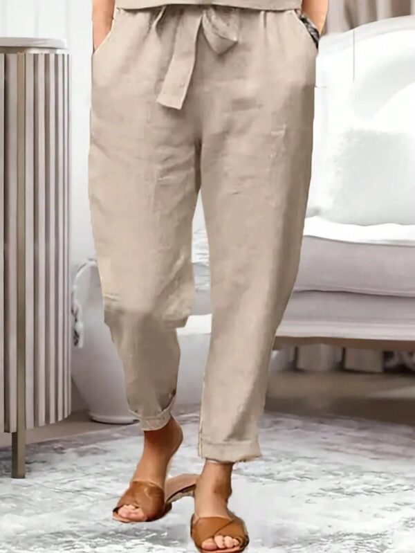 Set Casual de 2 Piezas en Color Sólido, Top Manga Corta y Pantalón Largo - Image 3