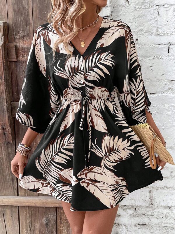 Vestido Boho con Escote en V, Mangas Murciélago y Cinturón - Image 6