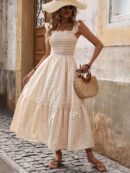 Vestido Cuadriculado Manga Corta para Vacaciones en Playa