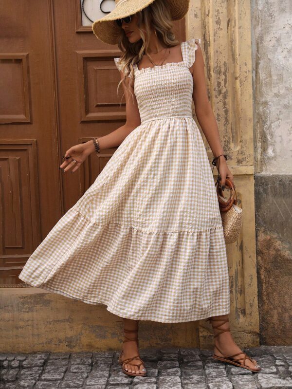 Vestido Cuadriculado Manga Corta para Vacaciones en Playa - Image 10