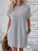 Vestido Casual Manga Murciélago con Bolsillo Oculto